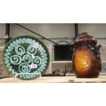 2 items of west German pottery including a green bowl and a 'rumtopf' lidded jar.