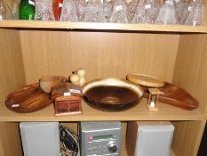 A shelf of wooden items
