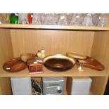 A shelf of wooden items