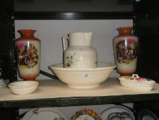 A jug & basin set & a pair of vases A/F