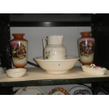 A jug & basin set & a pair of vases A/F