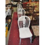 4 painted wheel back chairs