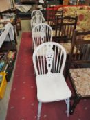 4 painted wheel back chairs