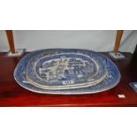 3 blue Willow pattern platters