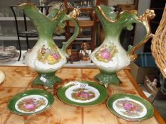 2 Ironstone jugs and 3 Limoges plates