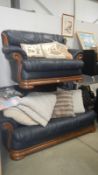 A blue 3 seater & 2 seater leather sofa
