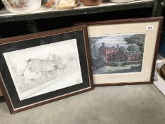 A framed & glazed pencil drawing & 1 other