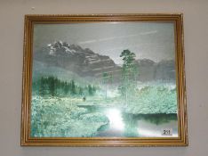 A holographic mountain scene