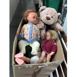 A box of old dolls & teddies