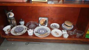 A miscellaneous lot including paperweights, Worcester coddler, engraved dish & trinket boxes etc.