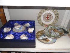 A Crown Staffordshire coffee set & 4 collectors plates