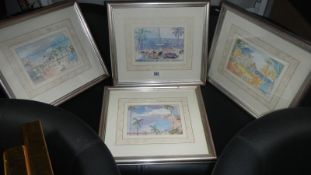 4 framed & glazed prints of ink & watercolour sea views