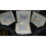 4 framed & glazed prints of ink & watercolour sea views