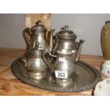 A 4 piece plated tea set on tray