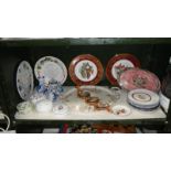 A shelf of miscellaneous china including Sylvac wall plates & trinket pots etc.