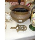 A Masonic brass trivet & an etched jardiniere