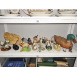 A shelf of assorted bird figures