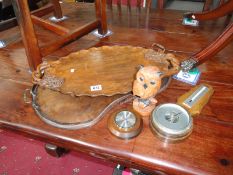 A quantity of wooden items including owl & barometer etc.