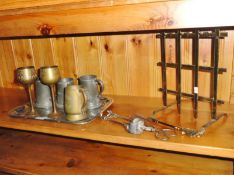 A quantity of silver plate & brassware including trays & tongs etc.