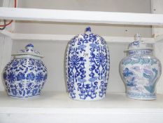 3 large lidded Oriental temple jars