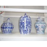 3 large lidded Oriental temple jars