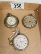 3 ladies pocket watches marked as 800 silver.