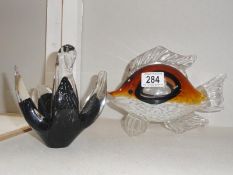 A glass art fish & swan