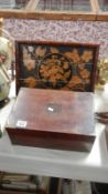 A Victorian brass bound writing box A/F & a poker work tray