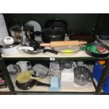 2 shelves of kitchenware including food mixer etc.