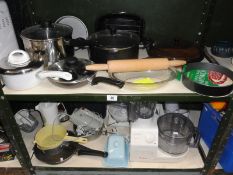 2 shelves of kitchenware including food mixer etc.