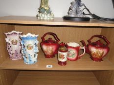 2 old court teapots, a pair of lustre vases & a collbri lighter etc.