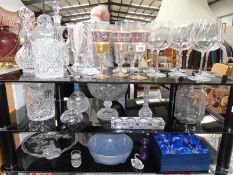 A quantity of assorted glassware including decanters, comports & wine glasses etc.