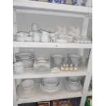3 shelves of white tea & dinnerware including Coalport