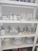 3 shelves of white tea & dinnerware including Coalport