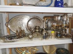 A quantity of silver plated trays & cruets etc.