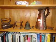 A copper jug & flat iron etc.