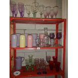 3 shelves of glass ware etc.