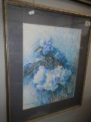 A framed and glazed blue study pastel by Audrey Cooper (ARCA Grantham).