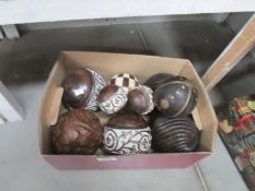 A box of decorative balls.