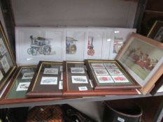 12 framed and glazed Golden Era cards depicting tractors, Land Rover etc.