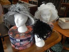 3 vintage hats and 2 hat boxes (heads not included).