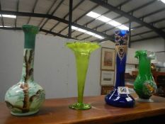 4 glass vases including painted example.