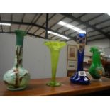 4 glass vases including painted example.