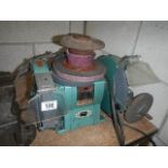 An electric bench grinder and discs.