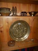 2 shelves of brass ware,