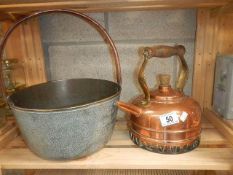 A Victorian jam pan and a copper kettle.