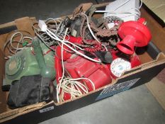 A box of vintage telephones etc.