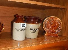 2 stoneware vessels with lettering including vinegar, retro glass ware set etc.