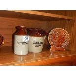 2 stoneware vessels with lettering including vinegar, retro glass ware set etc.