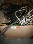 A large box of electrical fixings, wires, sockets etc.